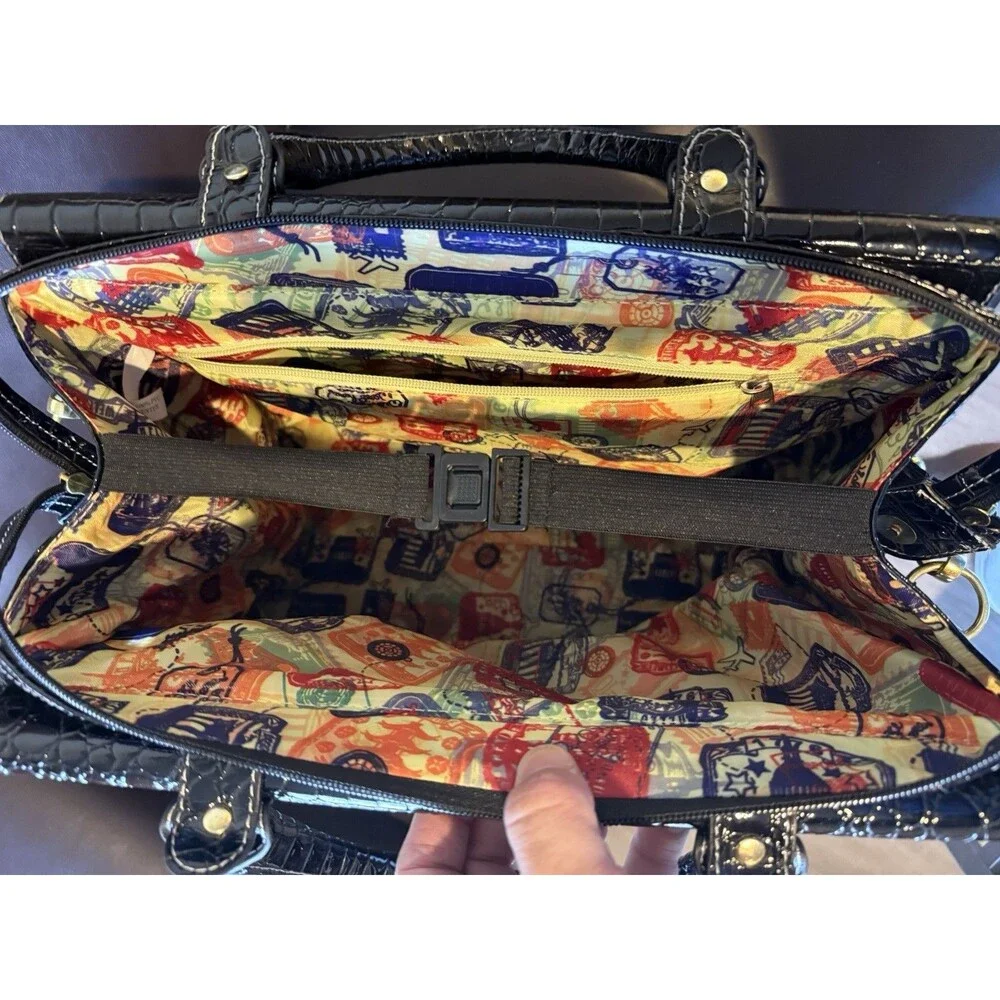 Samantha Brown  Black Camel Dowel Bag Carry on Croco Embossed Pre-owned